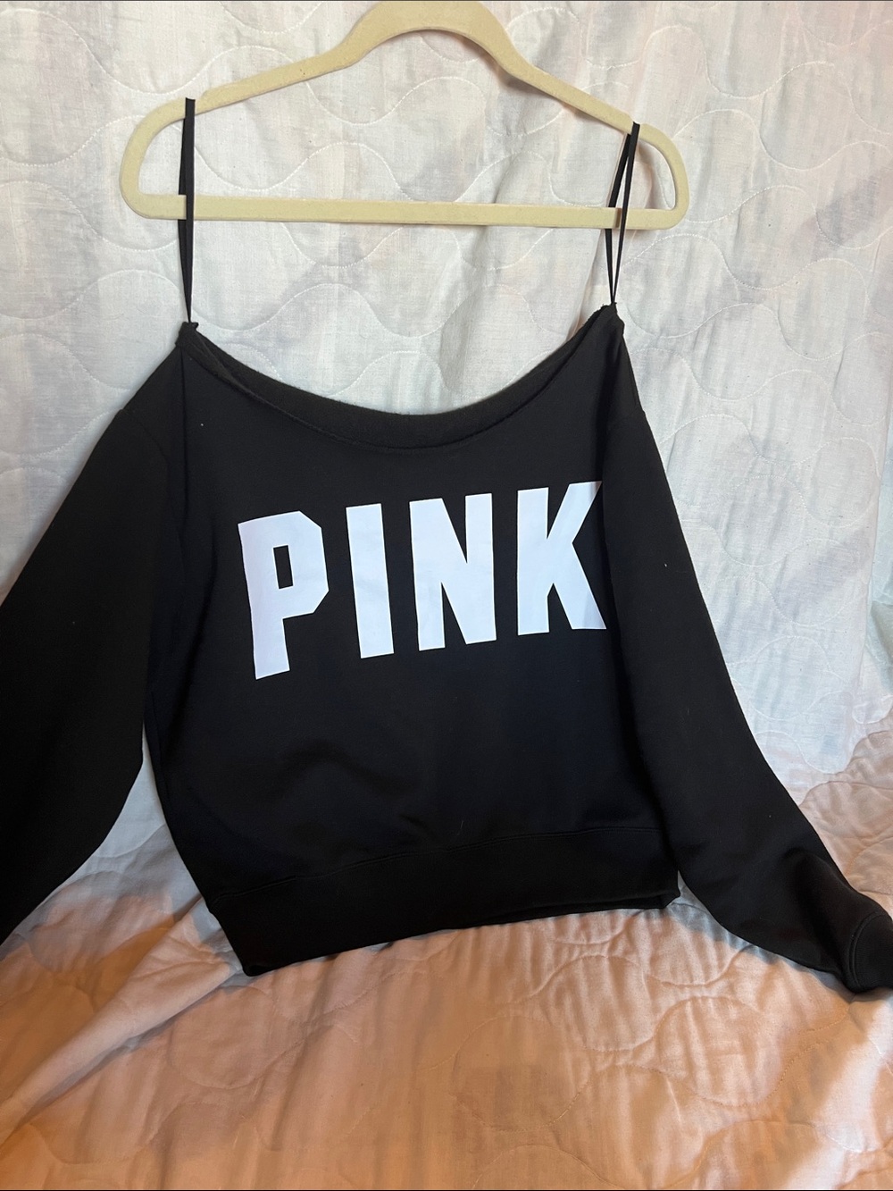 PINK Victoria's Secret Black Off-Shoulder Logo Sweatshirt